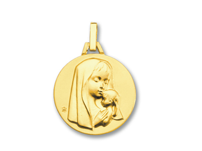 Médaille Vierge à lenfant contemporaine, Or jaune 18k