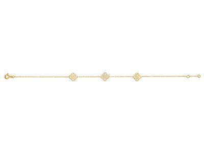 Bracelet chaîne Forçat ronde, 3 motifs cercles entrelacés, 16,50-17,50 cm, Or jaune 18k