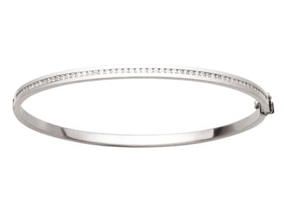 Bracelet Jonc 3 mm, bord lisse, intérieur Oxydes de Zirconium, 63 x 52 mm, Or gris 18k - Image Standard - 1