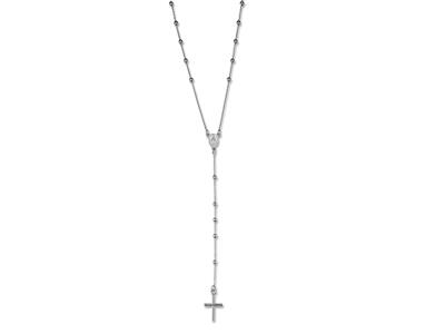 Chapelet Boules 1,80 mm, Croix et Vierge miraculeuse, 60 cm et 9,50 cm de chute, Or gris 18k rhodié