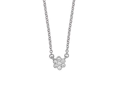 Collier Solitaire petite Fleur, diamants 0,04ct, 42-44-45 cm, Or gris 18k