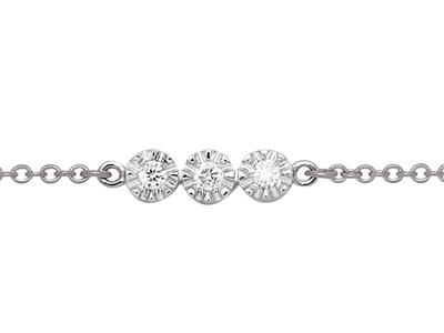Bracelet 3 Pastilles serti illusion, diamants 0,03ct, 16-17-18 cm, Or gris 18k