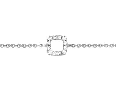 Bracelet motif Carré sur chaîne, diamants 0,05ct, 15-17-18 cm, Or gris 18k