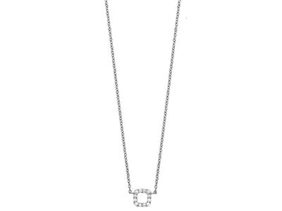 Collier motif Carré sur chaîne, diamants 0,05ct, 4042 cm, Or gris 18k