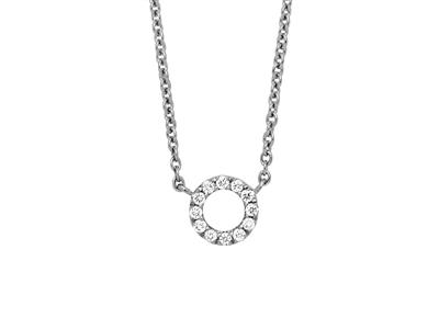 Collier motif Cercle sur chaîne, diamants 0,05ct, 4042 cm, Or gris 18k