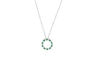 Collier cercle 15 mm, diamants 0,25ct et emeraudes 0,29ct, 40-42-45 cm, Or gris 18k - Image Standard - 1