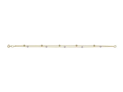 Bracelet 2 rangs avec Boules ciselées 3 mm, 19 cm, Or bicolore 18k