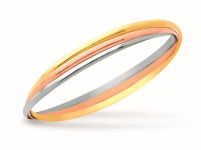 Bracelet Jonc massif, fil 12 jonc 3 x 1,2 mm, forme ronde 65 mm, 3 Ors 18k
