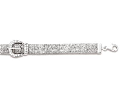 Bracelet Ceinture tissée 10 mm,  boucle Oxydes de Zirconium, 19 cm, Argent 925 rhodié