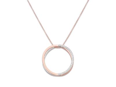 Collier motif double Cercle 34 mm avec Zircones sur chaîne, 50-55 cm, Argent 925 rhodié plaqué rose - Image Standard - 1