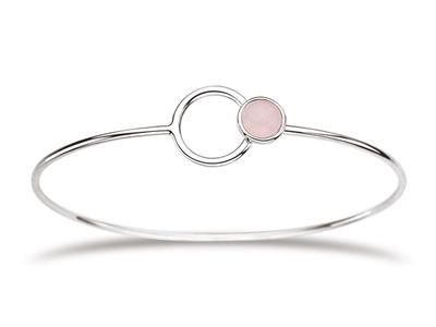 Bracelet Jonc, cercle Quartz rose, 58 x 48 mm, Argent 925 rhodié - Image Standard - 1