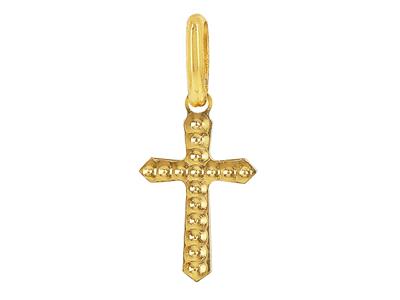 Pendentif petite Croix fantaisie ciselée, 11 x 7 mm, Or jaune 18k
