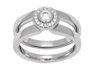 Bague solitaire modulable, diamant rond central 0,12ct, total 0,20ct, Or gris 18k, doigt 54