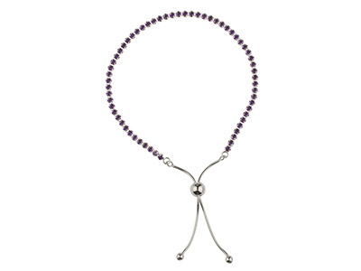 Bracelet Tennis Zircones violets, 24 cm, Argent 925