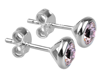 Boucles d'oreilles pierre de naissance Juin, Cristal couleur améthyste claire, 4 mm, Argent 925 - Image Standard - 1